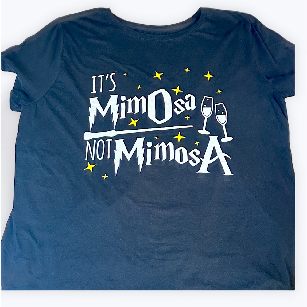 HARRY POTTER Women’s TShirt “It’s MimOsa not MimosA” Black Crewneck Size XL